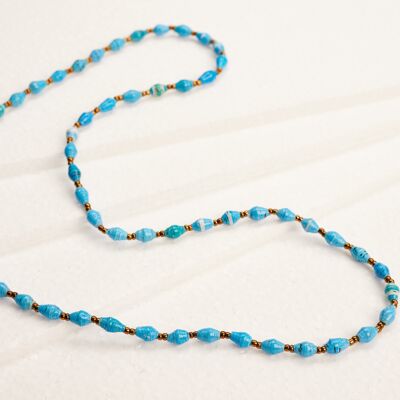 Long, fine necklace with paper beads "Acholi Malaika" - blue