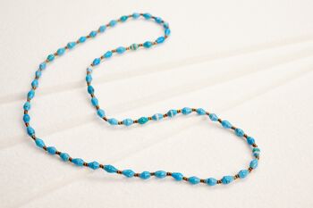 Collier long et fin perles en papier "Acholi Malaika" - bleu 1