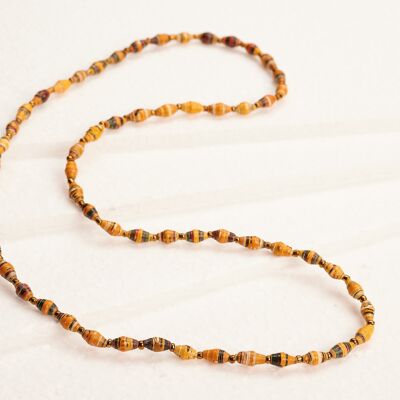 Long, fine necklace with paper beads "Acholi Malaika" - yellow