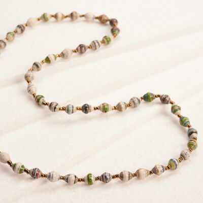 Long, fine necklace with paper beads "Acholi Malaika" - light colored