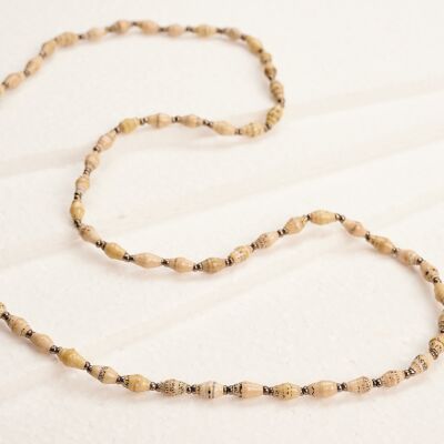 Long, fine necklace with paper beads "Acholi Malaika" - light tones