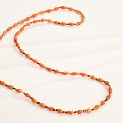 Long, fine necklace with paper beads "Acholi Malaika" - orange