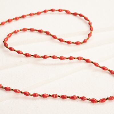 Long, fine necklace with paper beads "Acholi Malaika" - red