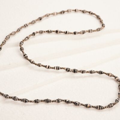 Long, fine necklace with paper beads "Acholi Malaika" - zebra