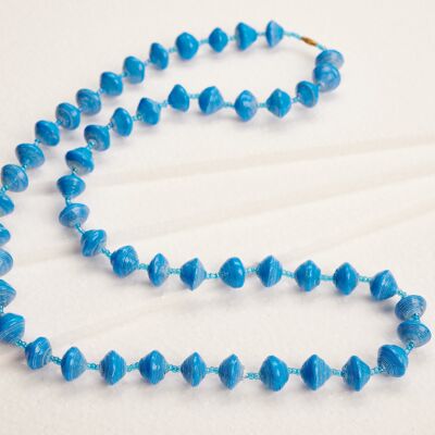 Long Necklace with Paper Beads "Acholi Coco" - Blue