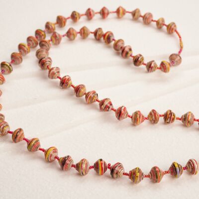 Long necklace with paper beads "Acholi Coco" - light colored