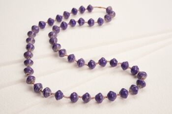 Sautoir Perles Papier "Acholi Coco" - Violet 1