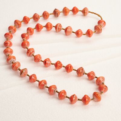 Collar Largo con Perlas de Papel "Acholi Coco" - Naranja