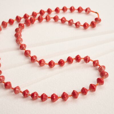 Long Necklace with Paper Beads "Acholi Coco" - Red