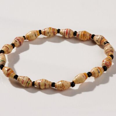Filigree beaded bracelet made from recycled paper "Acholi" - beige