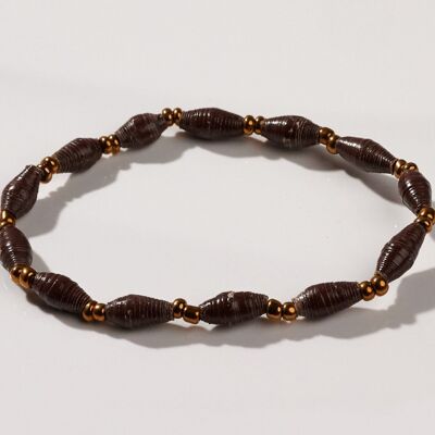 Filigree beaded bracelet made from recycled paper "Acholi" - brown