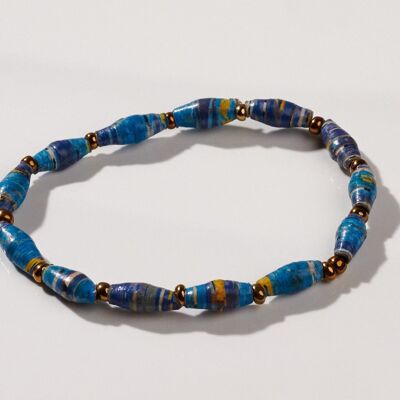 Filigree beaded bracelet made of recycled paper "Acholi" - blue