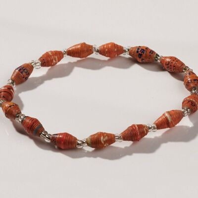 Filigree beaded bracelet made from recycled paper "Acholi" - Orange