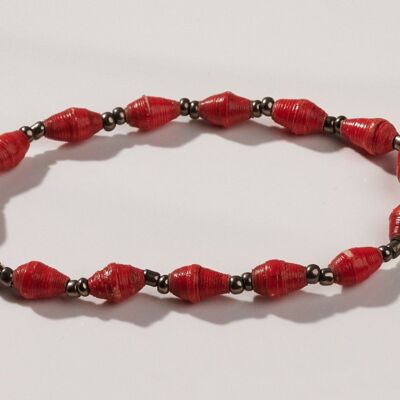 Filigree beaded bracelet made from recycled paper "Acholi" - Red