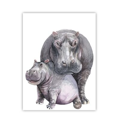 Póster Hipopótamo y bebé.