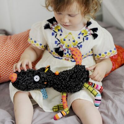 Baby comforter, bell, rustling paper, squeaker, 27 cm long. Machine washable at 30°. Collection You're crazy wolf
