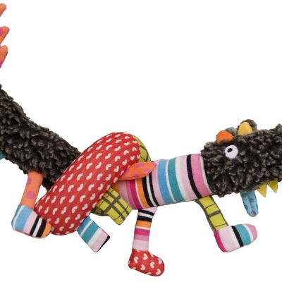 Plush Wolf awakening toy Activity sausage, bell, Big squeaker, rustling paper, 65 cm, Collection T'es fou Louloup