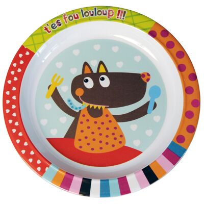 Melamine baby tableware, Plate with wide rim, diameter 21 cm. Collection You're Crazy Louloup !!!