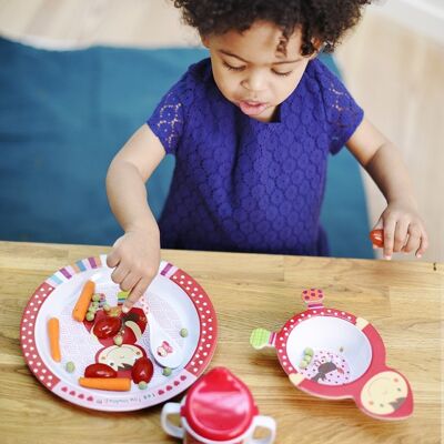 Stoviglie per bambini in melamina, Piatto con bordo largo, diametro 21 cm. Collezione Cappuccetto Rosso