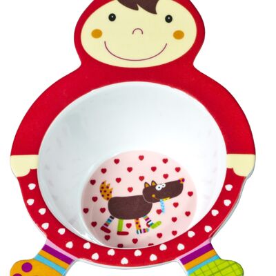 Ciotola in melamina, stoviglie per bambini a forma di Cappuccetto Rosso. Misura 20 cm. Collezione Collezione Chaperon