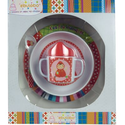 Gift box Melamine tableware for babies, 4 pieces, Plate 21 cm, Large bowl, mug, spoon. Collection You're Crazy Louloup!!!