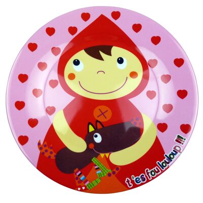 Assiette plate chaperon. Format : 20 cm.  Lavable Machine. Collection chaperon Rouge 