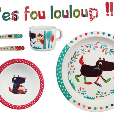 5-piece melamine tableware set (bowl, cutlery plate, timpani) Louloup Collection. In gift box.