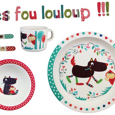 5-piece melamine tableware set (bowl, cutlery plate, timpani) Louloup Collection. In gift box.
