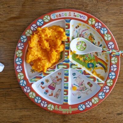 Melamine baby plate with compartment for separate meals. size 21 cm. Happy Farm Peace and Love Collection