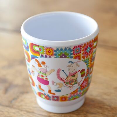 Machine washable melamine cup Height 10 cm. Happy Farm Peace and Love Collection.