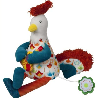 Mechanical musical soft toy Bob Le Coq melody BOB DYLAN Blow'in in the wind