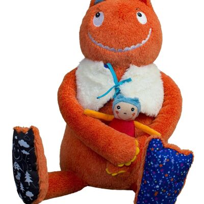Activity soft toy, My giant, Manipulation toy 35 cm high. detachable waistcoat, squeaker bell, finger puppet.