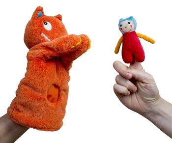Peluche de manipulation, marionnette mon Géant et sa marionnette de doigt, 25 cm. sur cartonette de fond avec livret histoire. 4