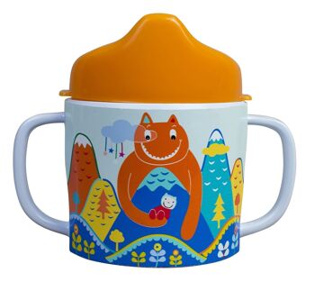 Mug mélamine géant avec 2 anses et couvercle anti fuite. Lavable machine. Hauteur 10,5 cm 2