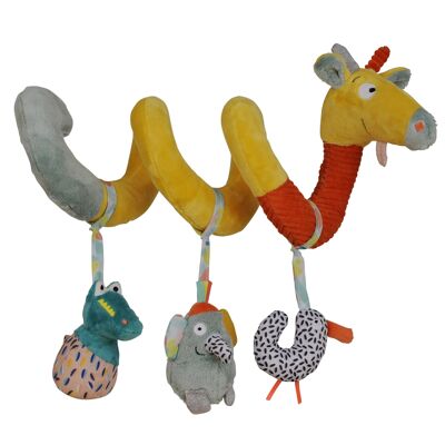 Giraffe activity spiral rattle. Length 35cm. Bell, squeaker, rustling paper