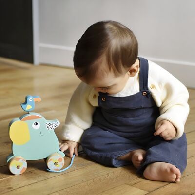 Elephant Wooden Rolling Toy From 18 months. Sold in an open gift box. Height 23cm.