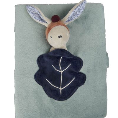 Health book cover and cuddly toy for awakening and manipulation with its finger puppet, size 22 x 17 cm. Coll GABIN RABBIT