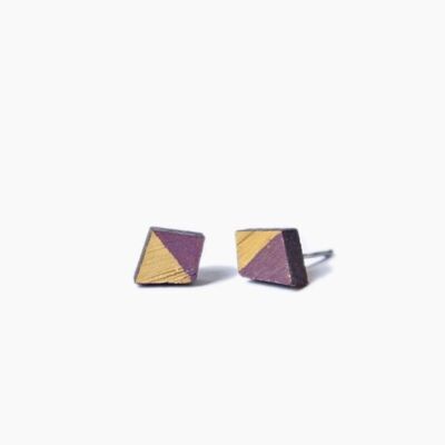 Wooden earstuds purple diamond