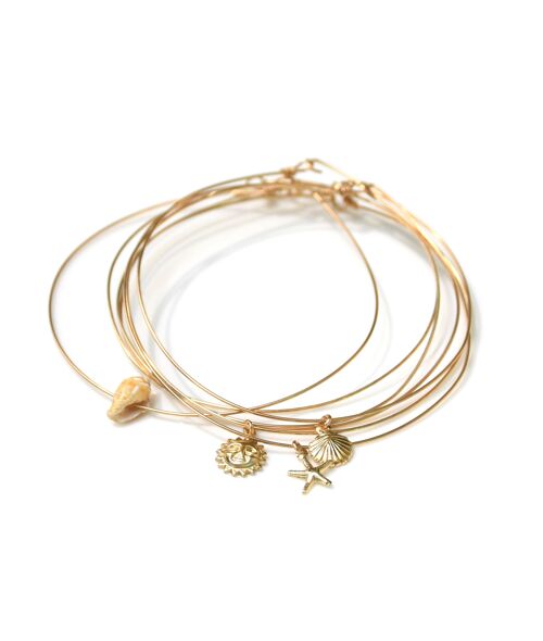 Bracelet semainier 7 joncs coquillage naturel |bracelet coquillage | bijou coquillage | bijou de lithothérapie | or gold filled 14k