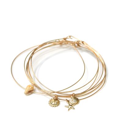 Bracelet semainier 7 joncs coquillage naturel |bracelet coquillage | bijou coquillage | bijou de lithothérapie | or gold filled 14k