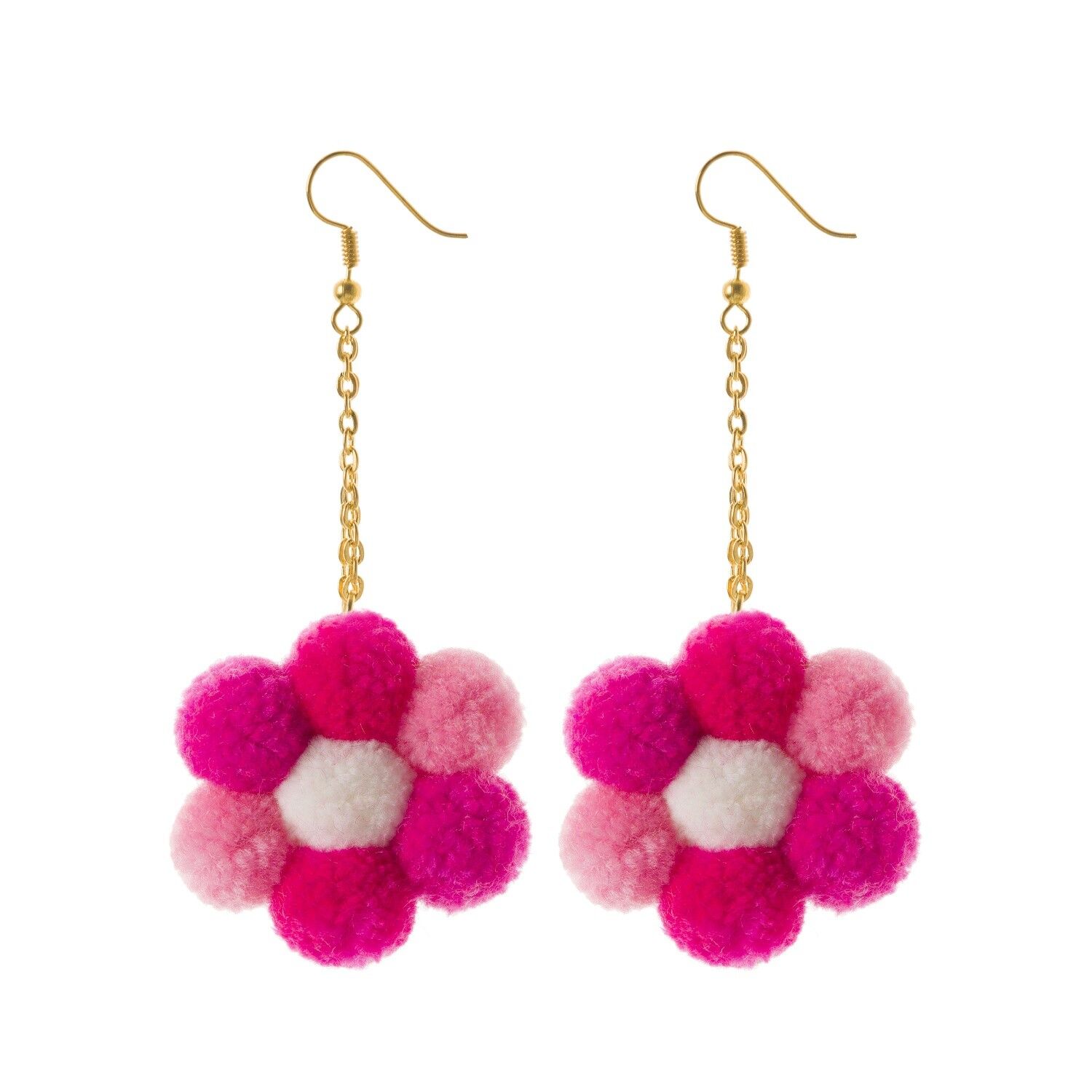 Boucles d'Oreilles Fleur Rose Pompon