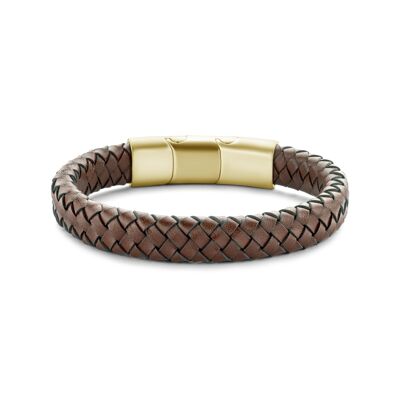 Bracelet dark brown leather brushed ipg 21cm - 7FB-0520