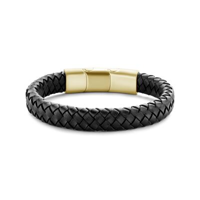 Bracelet cuir noir brossé ipg 21cm - 7FB-0521