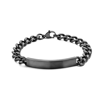 Bracelet gourmet chain and bar brushed ip black 21cm - 7FB-0523