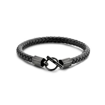 Bracelet cuir noir acier vieilli 21cm - 7FB-0529 1
