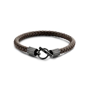 Bracelet cuir marron foncé acier vieilli 21cm - 7FB-0530 1