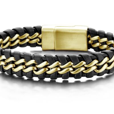 Bracelet cuir noir ipg mat 21cm - 7FB-0532