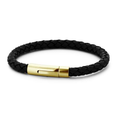 Bracelet cuir noir ipg mat 21cm - 7FB-0533