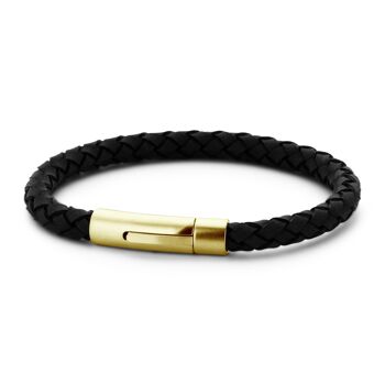 Bracelet cuir noir ipg mat 21cm - 7FB-0533 1