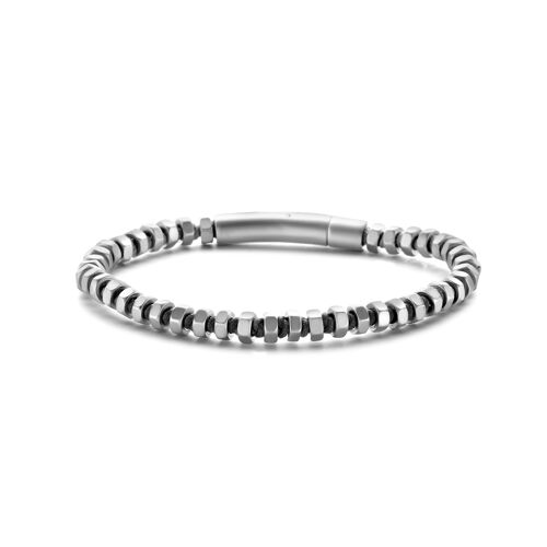 Bracelet black nylon cord with steel elements 20cm - 7FB-0535